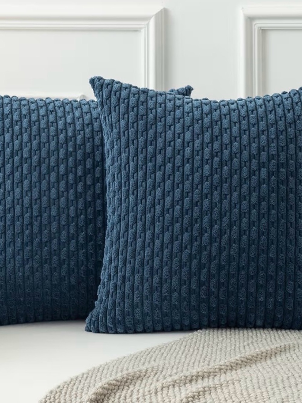 Textured Knit Throw Pillow Covers - Blue